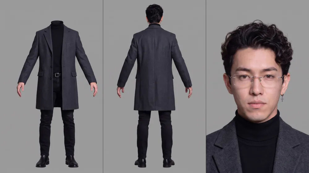 Character sheet for MAGEKIND: Jamie in a charcoal coat, front, back and face